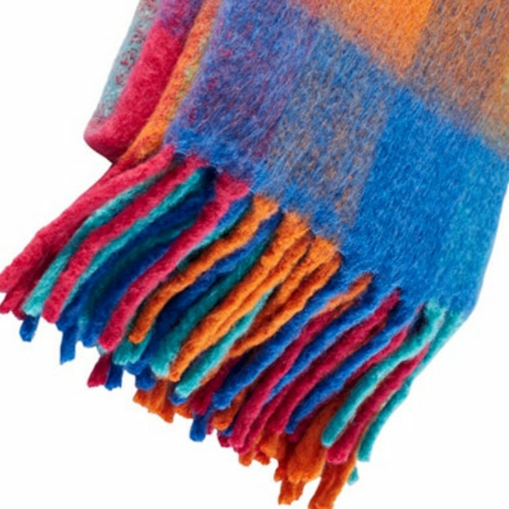 NWT Christmas Plaid Throw Mohair Fringed Blanket Travel Couch Cuddle Throw - Picture 5 of 5